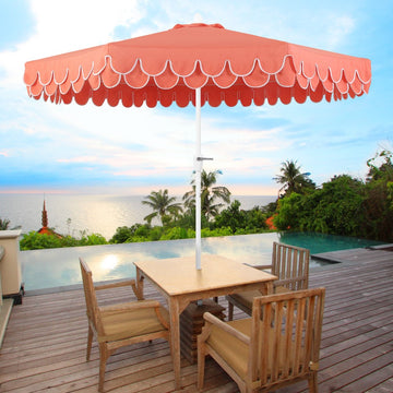 Tracy 9 ft. Classic MidCentury Scalloped Fringe Market Patio Umbrella